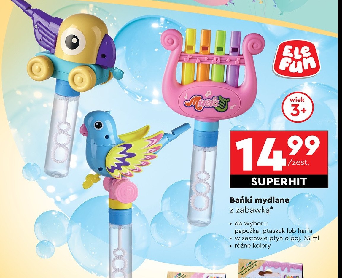 Bańki mydlane z zabawką 35 ml Elefun promocja w Biedronka