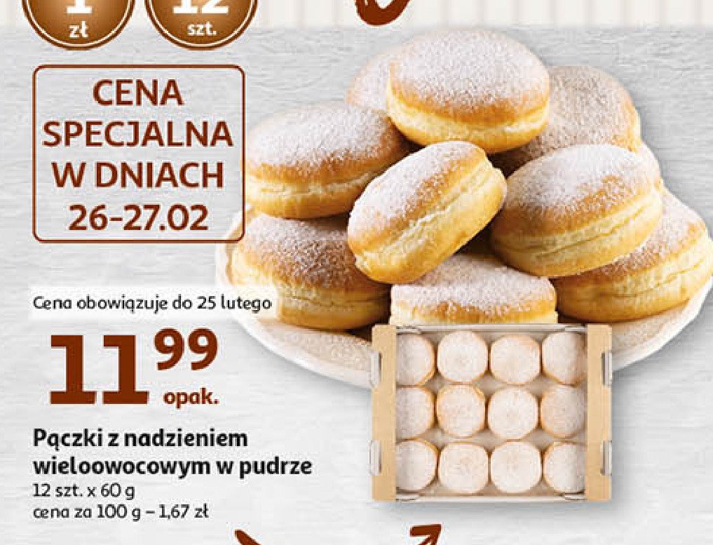 Pączki z nadzieniem z pudrem promocja w Auchan