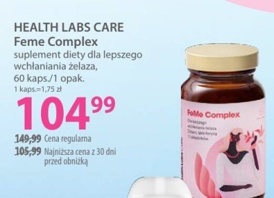 HEALTH LABS CARE Feme Complex suplement diety dla lepszego wchłaniania żelaza 60 kaps/1 opak promocja w Hebe