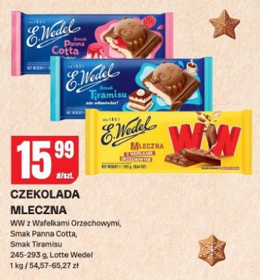 Czekolada mleczna E.Wedel WW z wafelkami orzechowymi, smak panna cotta, smak tiramisu promocja w Chorten