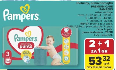 Pieluchy pieluchomajtki PREMIUM CARE PAMPERS różne rodzaje promocja w Carrefour