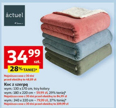 Koc z szerpą 180 x 220 cm różowy promocja w Auchan