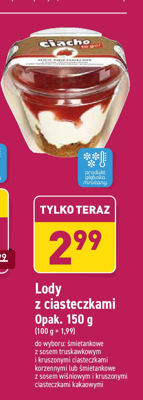 Lody 艣mietankowe z sosem wi艣niowym i kruszonymi ciasteczkami kakaowymi Ciacho to go Lody jan promocja