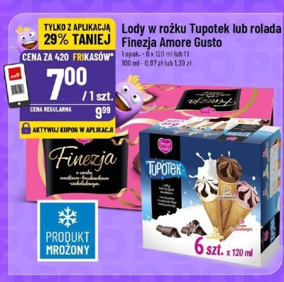 Lody w rożku Tupotek lub rolada Finezja Amore Gusto promocja w POLOmarket
