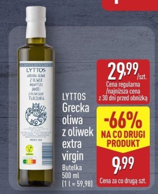 Oliwa z oliwek extra virgin Lyttos butelka 500 ml (1 l = 59,98) promocja w Aldi