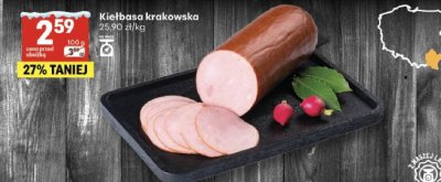 Kiełbasa krakowska Dobrowolscy promocja w Delikatesy Centrum