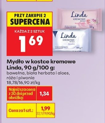 Mydło w kostce kremowe Linda, bawełna, biała herbata i aloes, róża i piwonia promocja w Biedronka