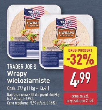 Wrapsy wielozbożowe 6 szt Trader joe's promocja w Aldi