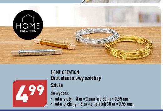 Drut aluminiowy ozdobny 30 m x 0.55 mm srebrny Home creation promocja