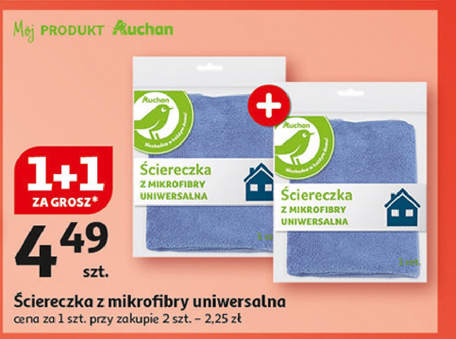 Ścierka z mikrofibry uniwersalna Auchan na co dzień (logo zielone) promocja w Auchan