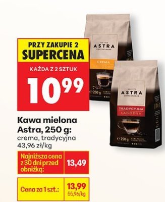 Kawa mielona Astra, 250 g: crema, tradycyjna promocja w Biedronka