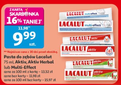 Pasta do zębów Lacalut 75 ml Aktiv, Aktiv Herbal lub Multi-Effect promocja w Auchan