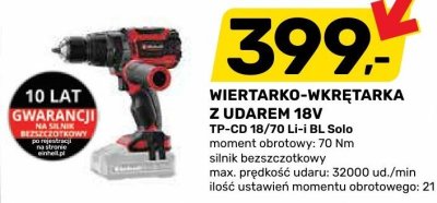 Wiertarko-wkrętarka z udarem 18V TP-CD 18/70 Li-i BL Solo Einhell promocja w Bricomarche