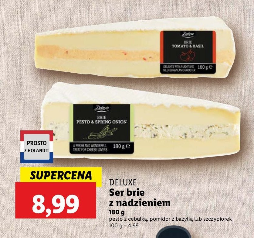 Ser brie z pesto z bazylii i cebulą dymką Deluxe promocja w Lidl