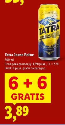 Piwo Tatra Jasne Pełne promocja w Lidl
