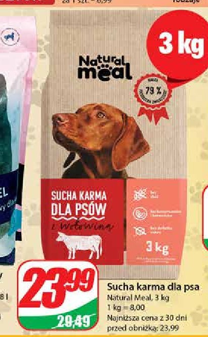 Karma dla psa z wołowina Natural meal promocja