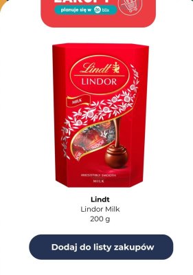Praliny Lindor Milk 200 g promocja w Auchan