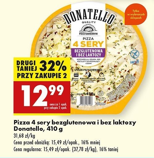 Pizza 4 sery bez laktozy i glutenu Donatello pizza promocja w Biedronka