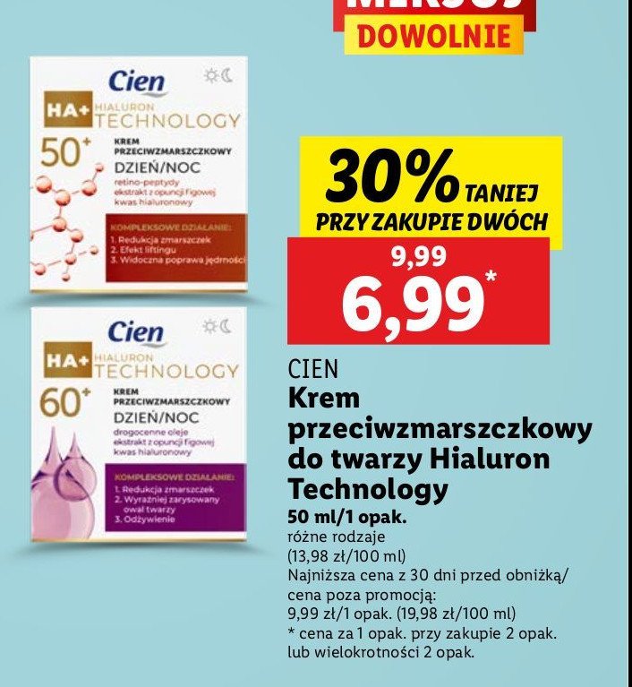 Krem przeciwzmarszczkowy 60+ na dzień/noc Cien promocja w Lidl