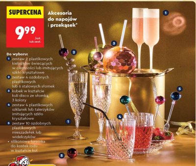 Akcesoria do napojów i przekąsek - zestaw 2 plastikowych kieliszków świecących lub imitujących szkło kryształowe promocja w Biedronka