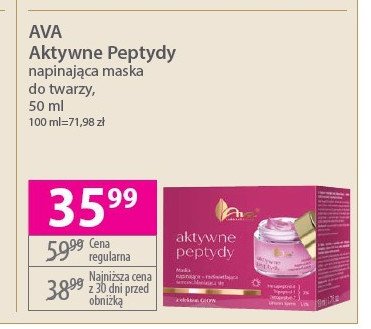 Maska napinająco-rozświetlająca Ava aktywne peptydy promocja