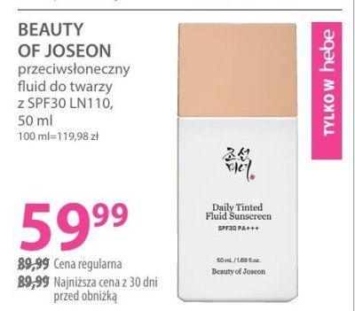 Fluid BEAUTY OF JOSEON przeciwsłoneczny fluid do twarzy z SPF30 LN110 promocja w Hebe
