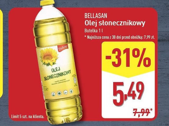 Olej słonecznikowy Bellasan promocja w Aldi