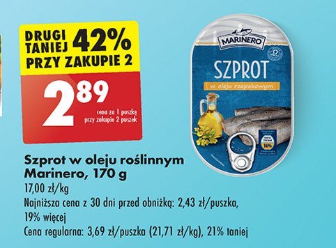 Szprot w oleju rzepakowym Marinero promocja w Biedronka