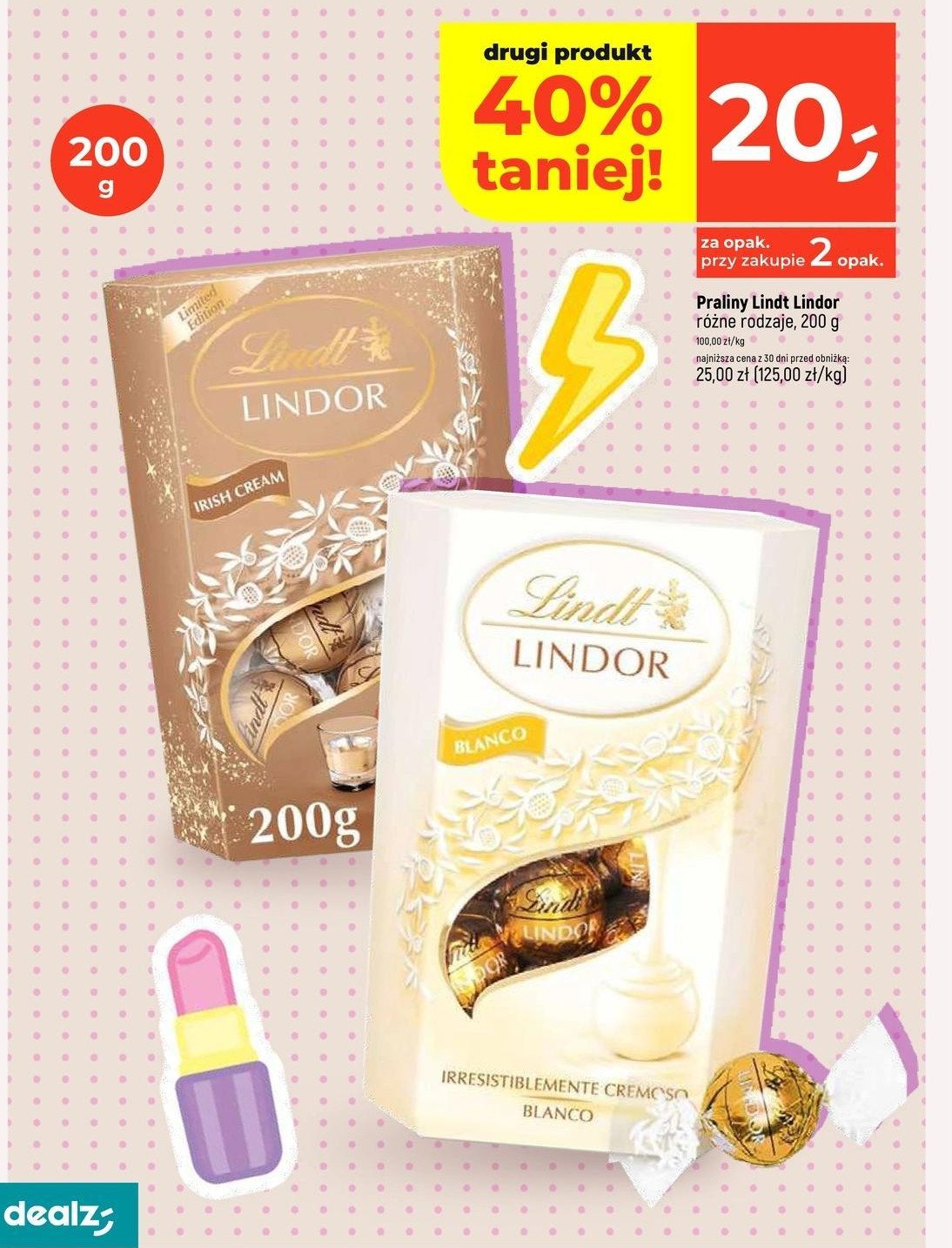 Praliny biała czekolada Lindt lindor promocja w Dealz