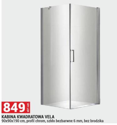 Kabina kwadratowa Vela 90x90x190 cm, profil chrom, szkło bezbarwne 6 mm, bez brodzika promocja w Merkury Market