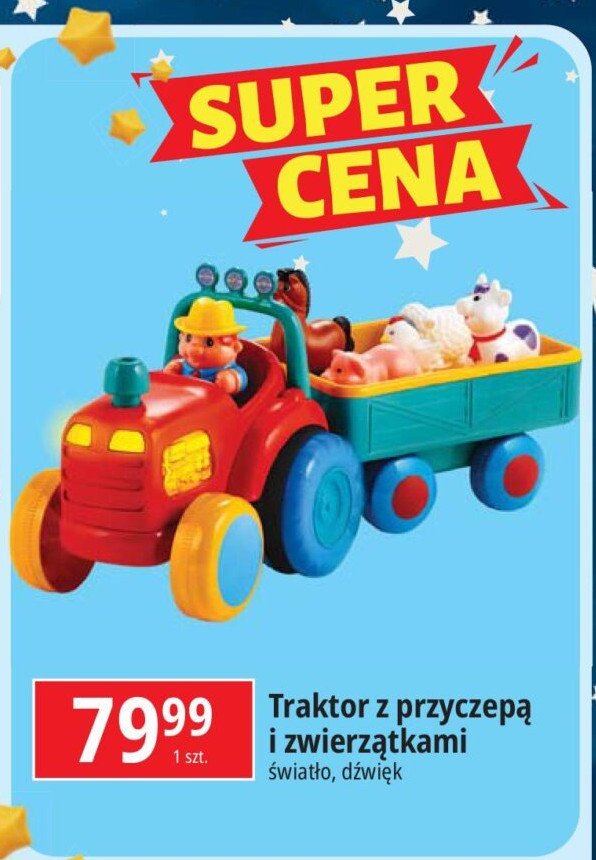 Traktor z przyczepą i zwierzętami promocja