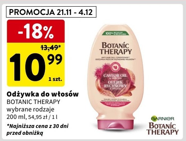 Odżywka olejek rycynowy i migdał Garnier botanic therapy promocja w Intermarche