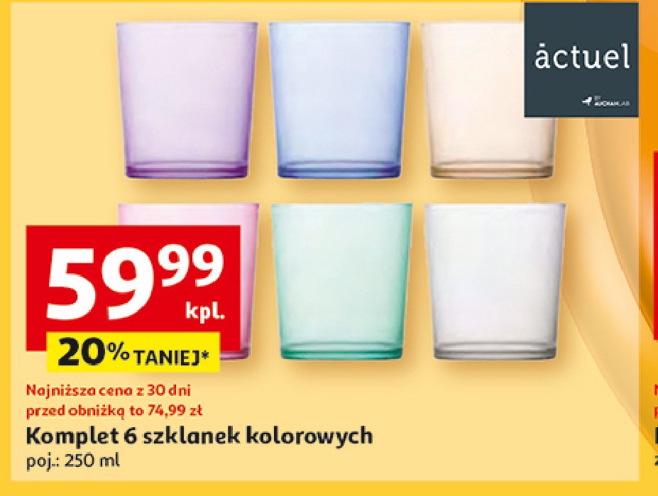 Komplet szklanek kolorowych 250 ml Actuel promocja