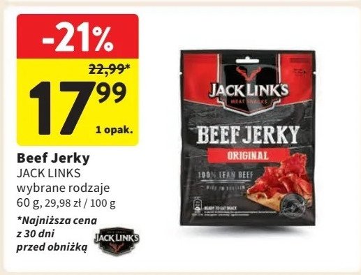 Suszona przekąska beef jerky JACK LINK'S promocja