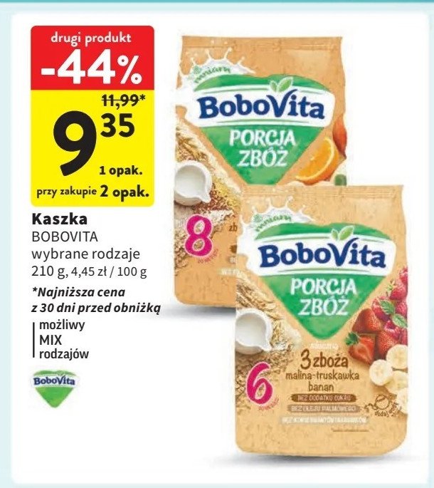 Kaszka mleczna banan pomarańcza Bobovita porcja zbóż promocja