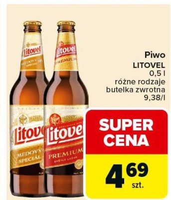 Piwo LITOVEL 0,5 l różne rodzaje butelka zwrotna promocja w Carrefour Market