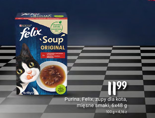 Karma dla kota wołowina kurczak jagnięcina Purina felix soup original promocja w Rossmann