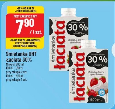 Śmietanka UHT Łaciata 30% promocja w POLOmarket