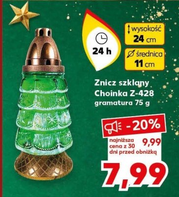 Znicz szklany Choinka Z-428 gramatura 75 g wysokość 24 cm, średnica 11 cm promocja w Kaufland