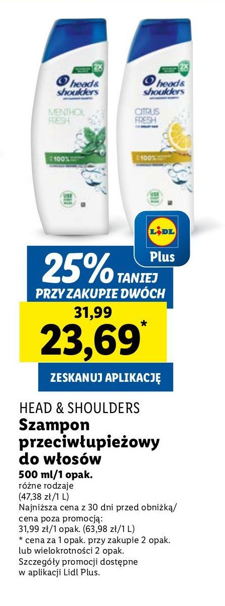 Szampon do włosów mentol 2w1 Head&shoulders promocja