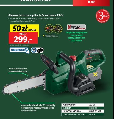 Piła łańcuchowa akumulatorowa 20 v Parkside promocja
