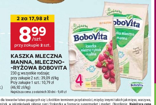 Kaszka mleczno- ryżowa z malinami Bobovita promocja