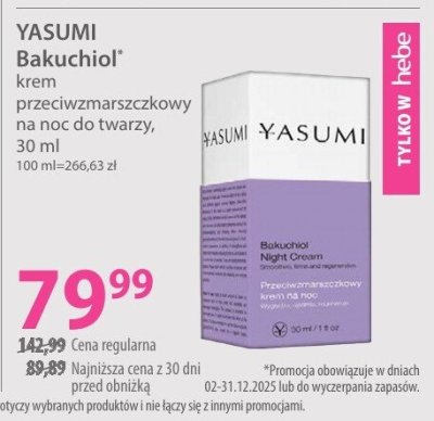 Krem przeciwzmarszczkowy YASUMI Bakuchiol na noc do twarzy promocja w Hebe