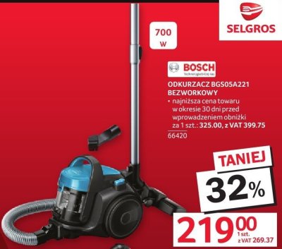 Odkurzacz BG505A221 BEZWORKOWY BOSCH promocja w Selgros