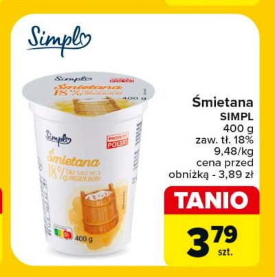 Śmietana 18 % Simply promocja