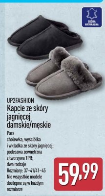 Kapcie ze skóry jagnięcej damskie lub męskie, 2 rodzaje promocja w Aldi