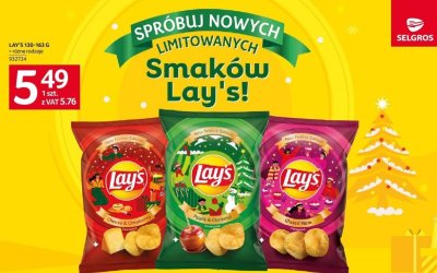 Chipsy Lay's limitowane smaki (Cheese & Cranberries, Apple & Caramel, Glazed Ham) promocja w Selgros