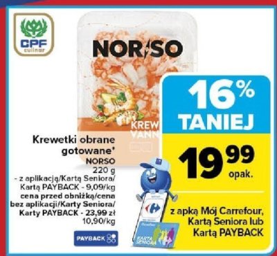 Krewetki obrane gotowane Norso promocja w Carrefour Market