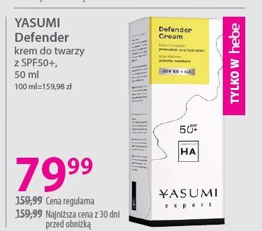 Krem do twarzy nawilżający spf 50 Yasumi defender promocja w Hebe