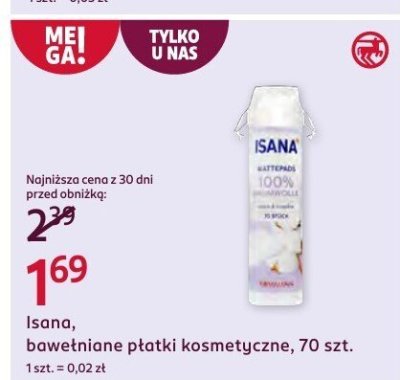 Bawełniane płatki kosmetyczne, 70 szt. promocja w Rossmann